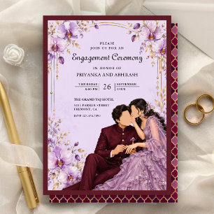 Lavender Orchid Floral Indian Engagement Ceremony Invitation