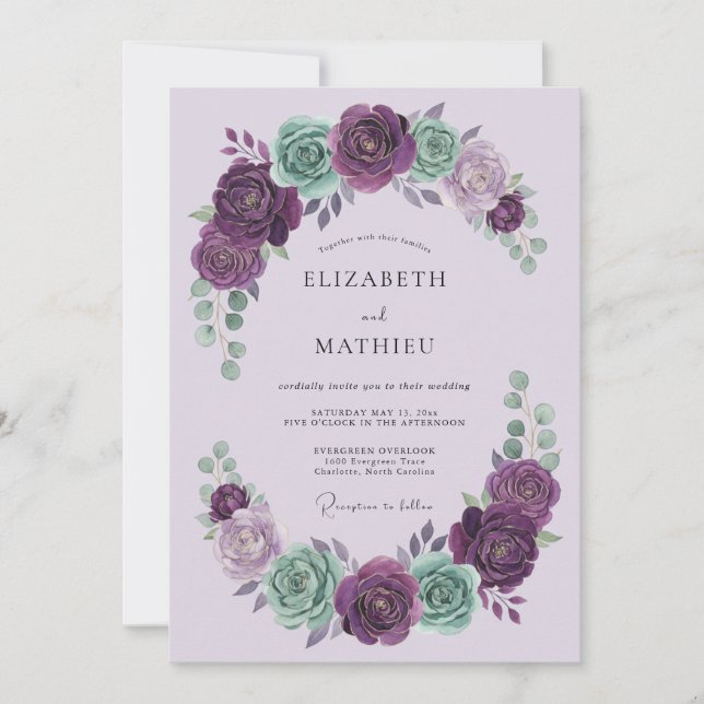 Lavender Ornate Floral Wedding Invitation (Front)