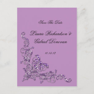 Lavender Ornate Jewelled Save The Date Announcement Postcard
