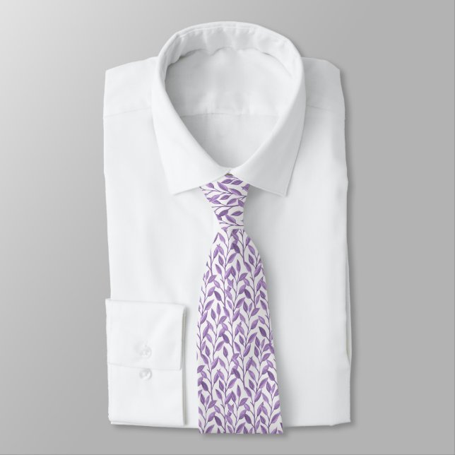 Lavender Painted Leaves Tie (Tied)
