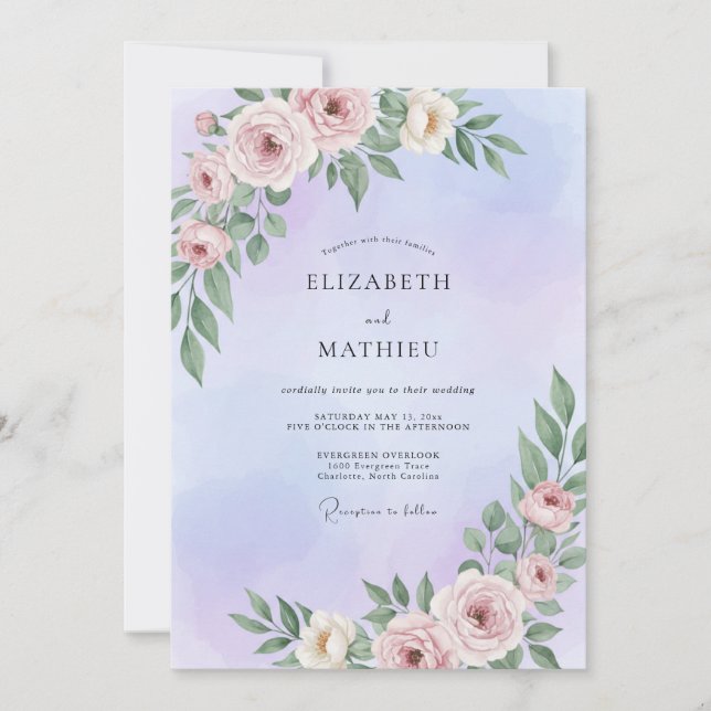 Lavender Painted Peony Wedding Invitation (Front)