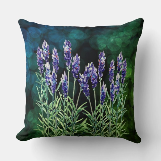 Lavender painted with watercolors throw pillow (Front)