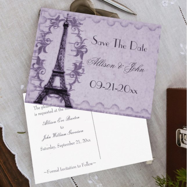 Lavender Paris Grunge Enregistrer La Date Carte Po (Lavender Paris Grunge Wedding Save the Date)