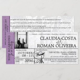 Lavender Paris Mariage Boarding Pass Invitation