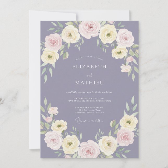 Lavender Pastel Bloom Wedding Invitation (Front)