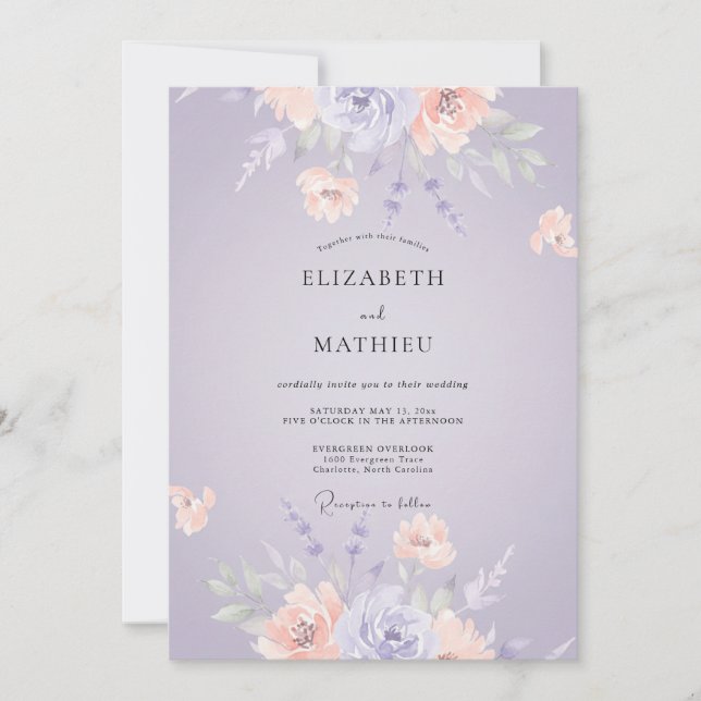 Lavender Pastel Botanical Wedding Invitation (Front)