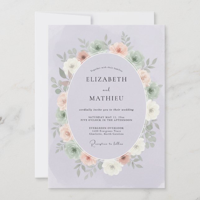 Lavender Pastel Wreath Wedding Invitation (Front)