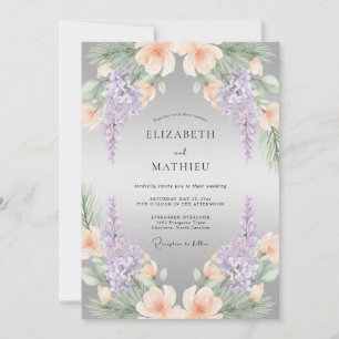 Lavender Peach Blossom Accent Wedding Invitation