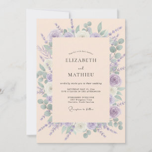 Lavender Peach Botanical Watercolor Wedding Invitation
