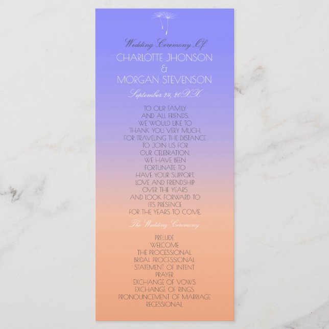 Lavender Peach Pastel Ombre Programme de mariage (Devant)