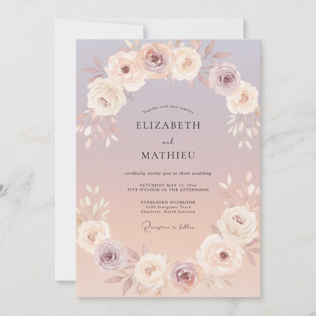 Lavender Peach Serene Romantic Wedding Invitation (Front)