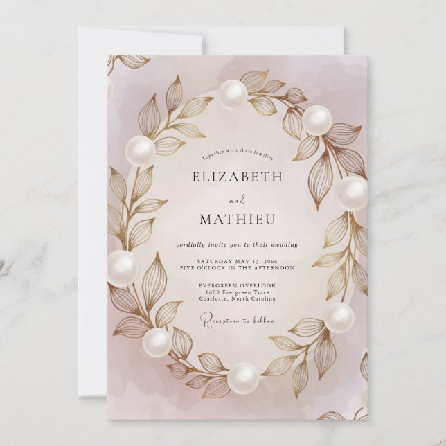 Lavender Pearl Leaf Wedding Invitation (Front)