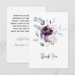 Lavender Peonies and White Roses Wedding Thank You