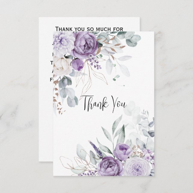 Lavender Peonies and White Roses Wedding Thank You (Front/Back)