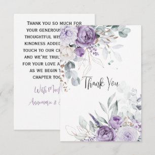 Lavender Peonies and White Roses Wedding Thank You