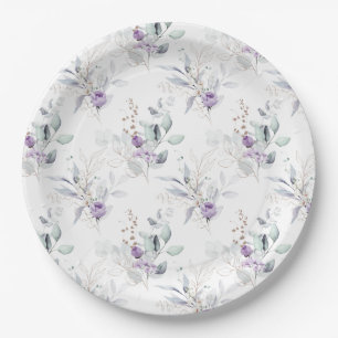 Lavender Peonies, Eucalptus Floral Wedding Paper Plate
