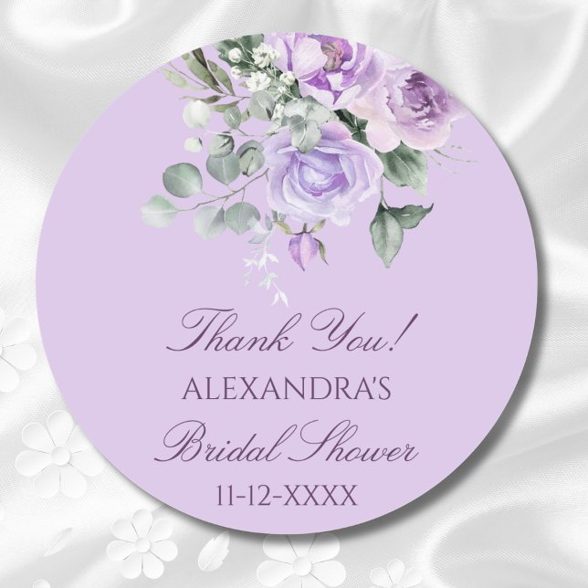 Lavender Peony Floral Bridal Shower Thank You Classic Round Sticker (Creator Uploaded)
