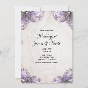 Lavender Peony Flowers Vintage Rustic Wedding Invitation
