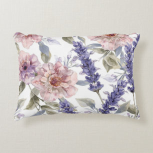 Lavender Peony Watercolor Floral Garden  Accent Pillow