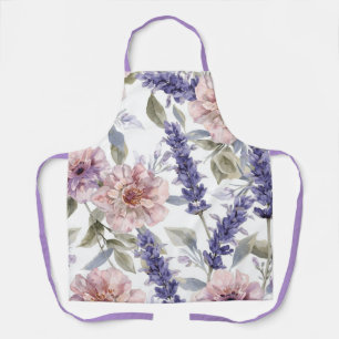 Lavender Peony Watercolor Floral Garden  Apron