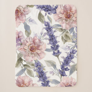 Lavender Peony Watercolor Floral Garden  Sherpa Blanket