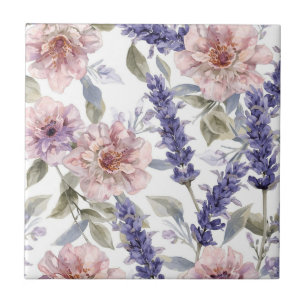 Lavender Peony Watercolor Floral Garden Tile