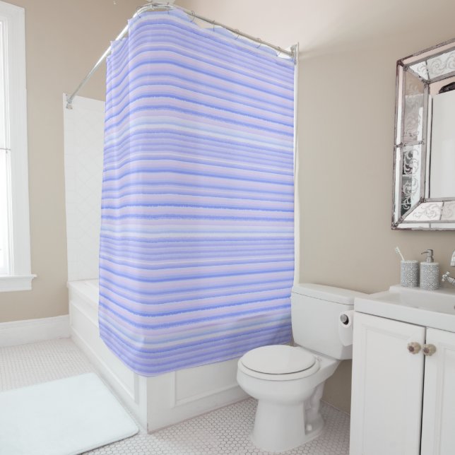 Lavender Periwinkle Arty Stripe Shower Curtain (In Situ)