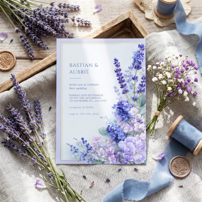 Lavender Periwinkle Gold Double Frame Wedding Invitation (Creator Uploaded)