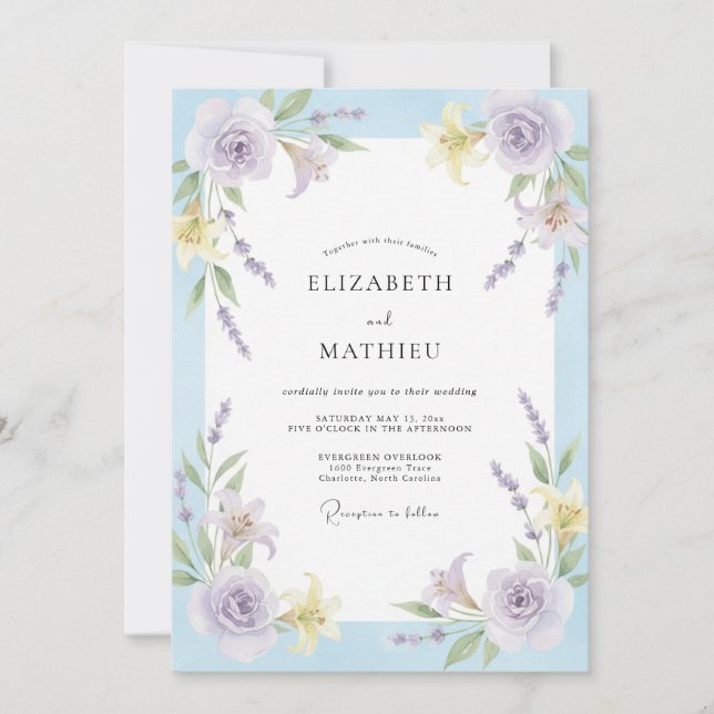 Lavender Periwinkle Painted Wedding Invitation (Front)