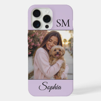 Lavender Personalized Name Initials One Photo iPhone 15 Pro Max Case