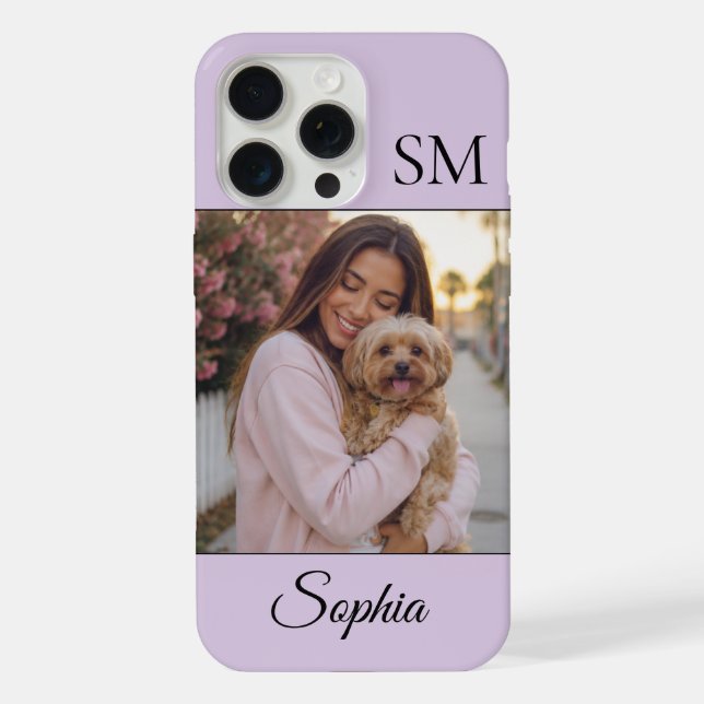 Lavender Personalized Name Initials One Photo iPhone Case (Back)