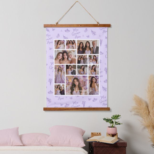 Lavender Photo Collage Keepsake Quinceanera Hanging Tapestry (Bedroom)