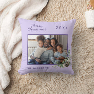 Lavender photo cone pine name Christmas Throw Pillow