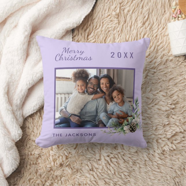 Lavender photo cone pine name Christmas Throw Pillow (Blanket)