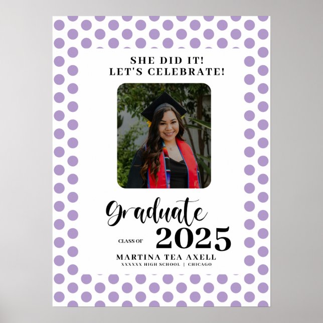 Lavender Photo Polka Dots Graduation Party  Poster (Front)