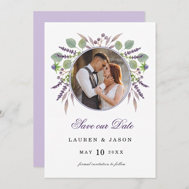 Lavender Photo  Save the date  Announcement (Front/Back)