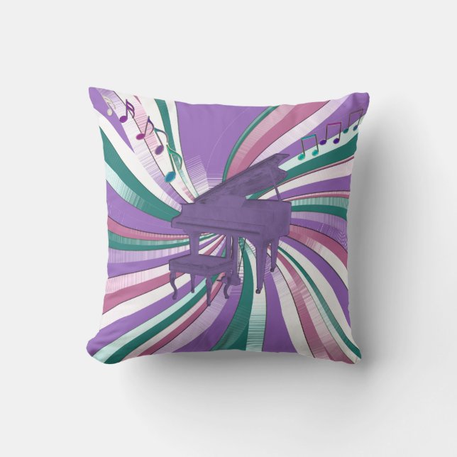 Lavender Piano and Musical Notes Throw Pillow (Front)