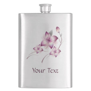 Lavender Pink Airbrush Style Flowers Hip Flask