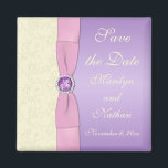 Lavender, Pink, and Ivory Wedding Favour Magnet<br><div class="desc">This save the date magnet matches the invitation and other items shown below. Please note that the ribbon and jewels are works of art and are not real. You can also customize it to say "Thank You" and use it as a wedding favour for your guests. If there are any...</div>