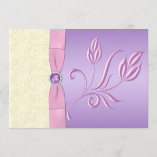 Lavender, Pink and Ivory Wedding Invitation