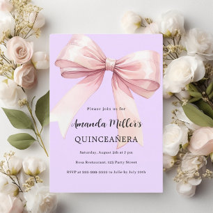 Lavender pink bow elegant Quinceanera Invitation