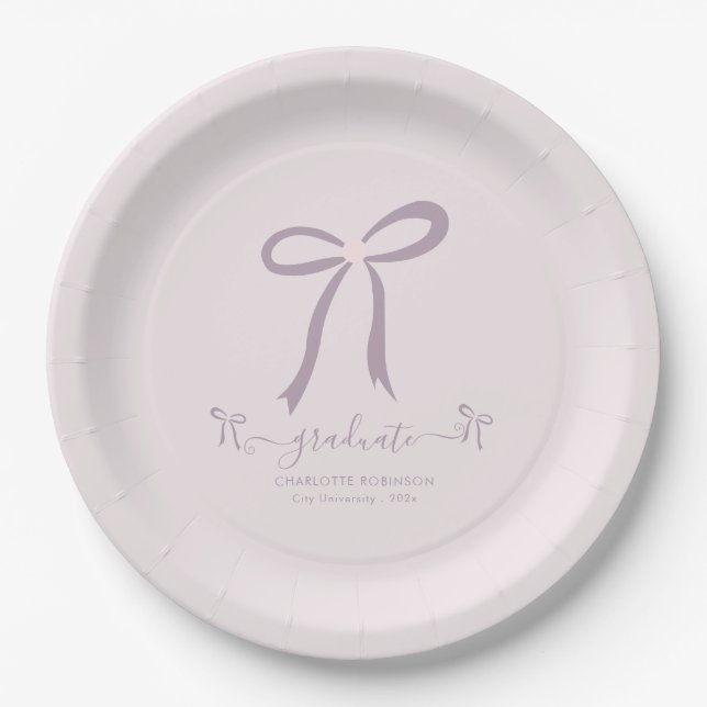 Lavender Pink Bow Graduation Party  Paper Plate (Front)