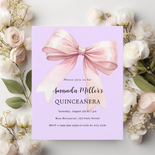 Lavender pink bow Quinceanera invitation
