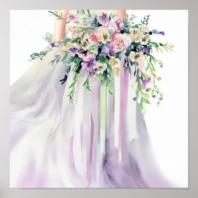 Lavender & Pink, Bridal Cascading Bouquet 1, Poster (Front)