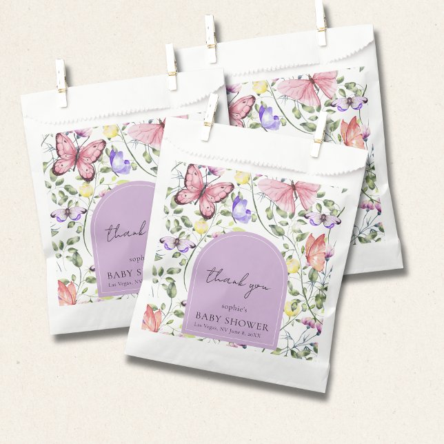 Lavender Pink Butterfly Greenery Baby Shower Favour Bag (Creator Uploaded)