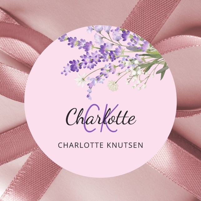 Lavender pink florals monogrammed  classic round sticker (Creator Uploaded)