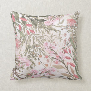 Lavender pink green grey watercolor floral throw pillow