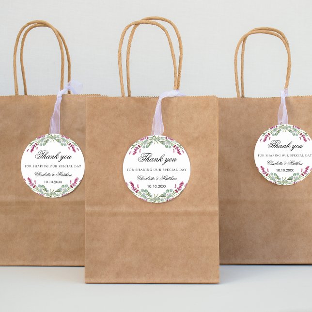 Lavender pink greenery wedding thank you classic round sticker (Creator Uploaded)