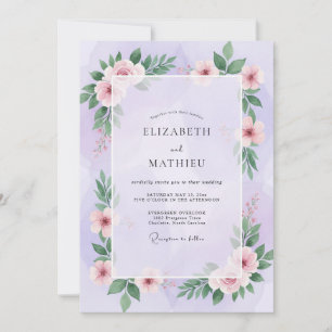 Lavender Pink Leafy Wedding Invitation