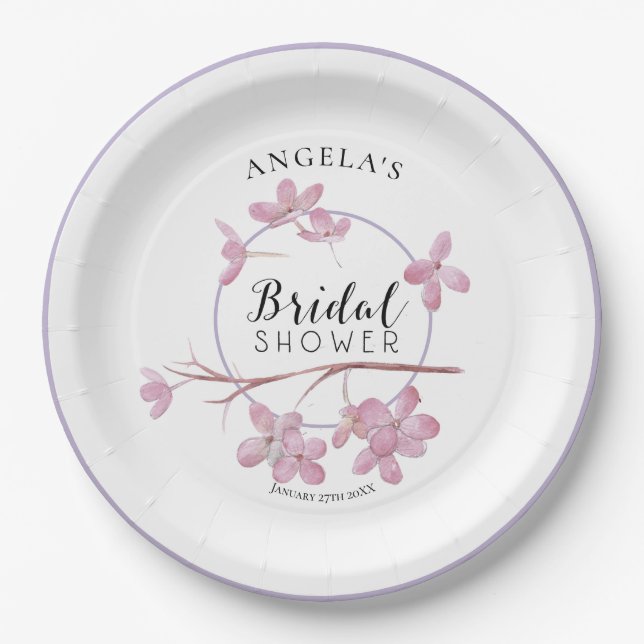Lavender Pink Lilac Blossom Bridal Shower Paper Plate (Front)